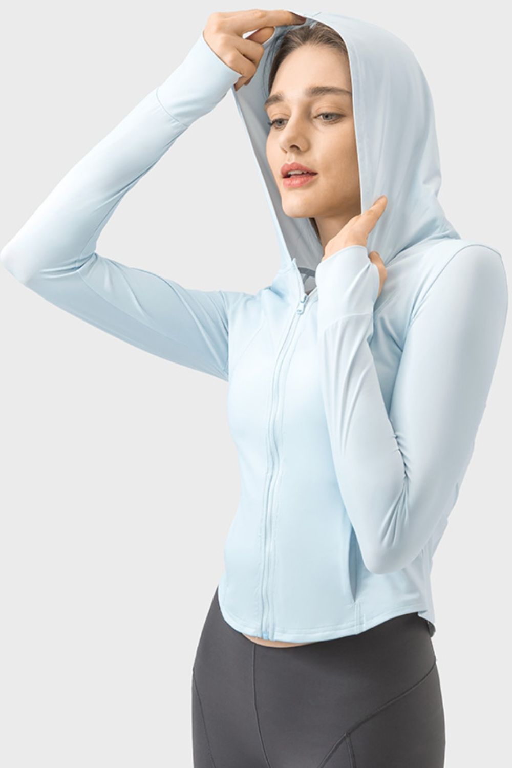 Pocketed Zip Up Hooded Long Sleeve Active Outerwear Trendsi