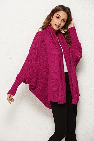 Open Front Batwing Sleeve Cardigan Trendsi