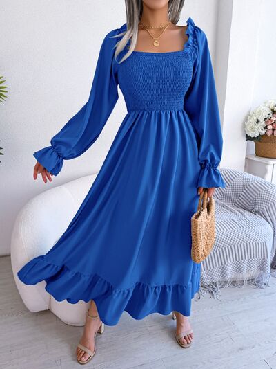 Smocked Square Neck Flounce Sleeve Dress Trendsi