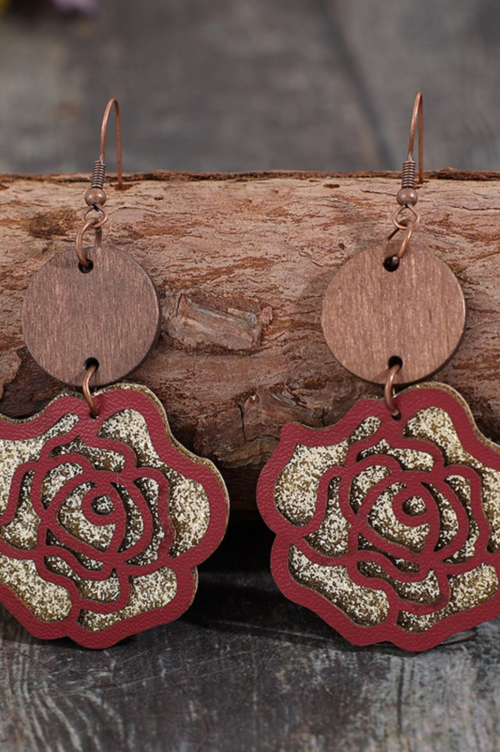 Wooden Alloy Rose Shape Dangle Earrings Trendsi