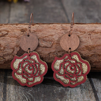 Wooden Alloy Rose Shape Dangle Earrings Trendsi