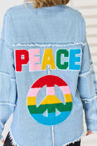 PEACE Raw Hem Dropped Shoulder Denim Top Trendsi