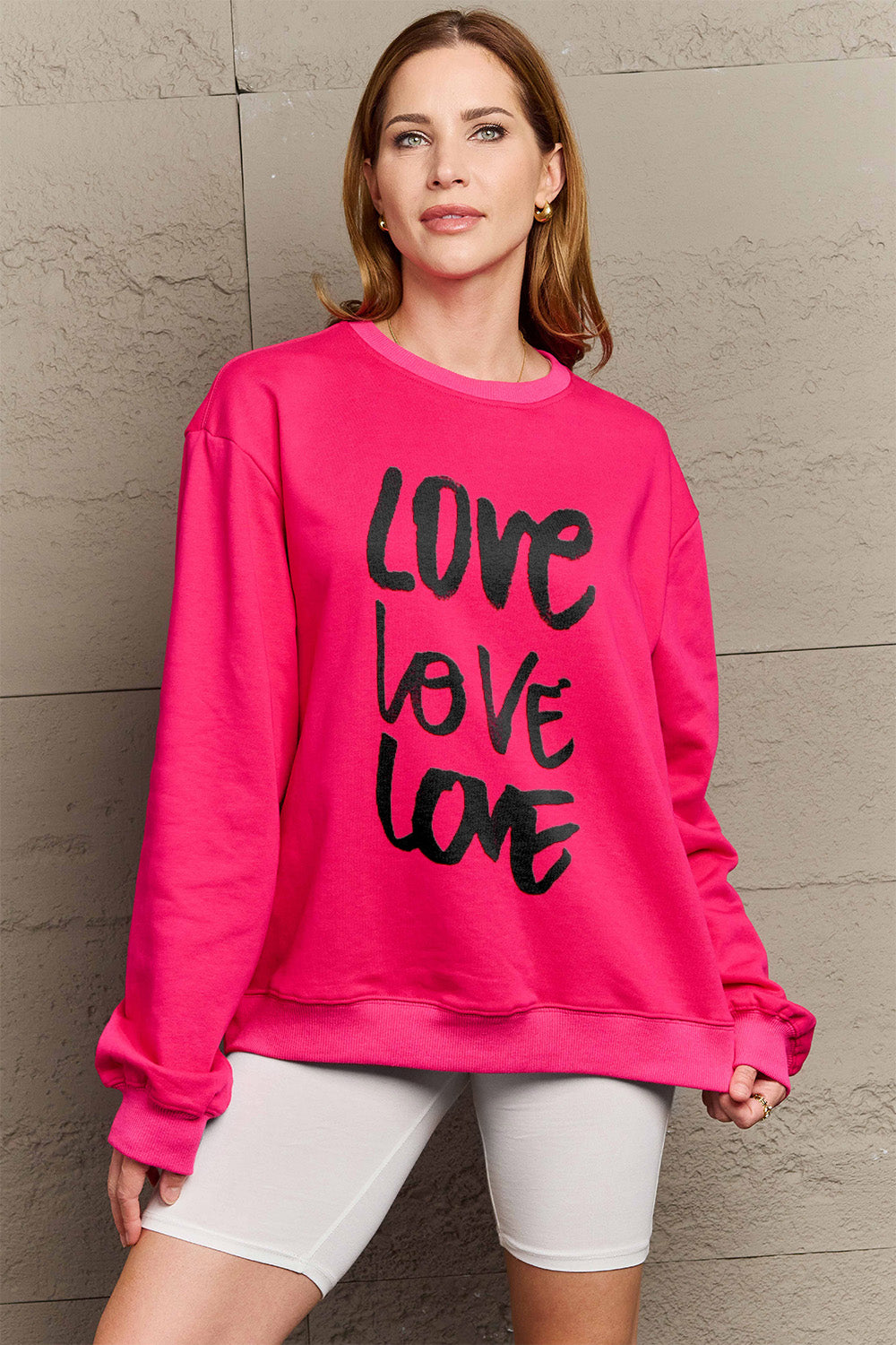 Simply Love Full Size LOVE Round Neck Sweatshirt Trendsi