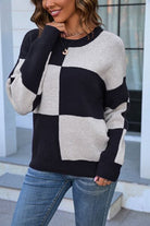 Color Block Round Neck Dropped Shoulder Sweater Trendsi