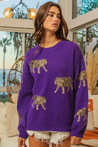 BiBi Tiger Pattern Long Sleeve Sweater Trendsi