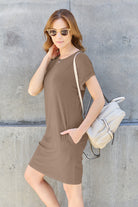 Basic Bae Full Size Round Neck Short Sleeve Dress with Pockets Trendsi