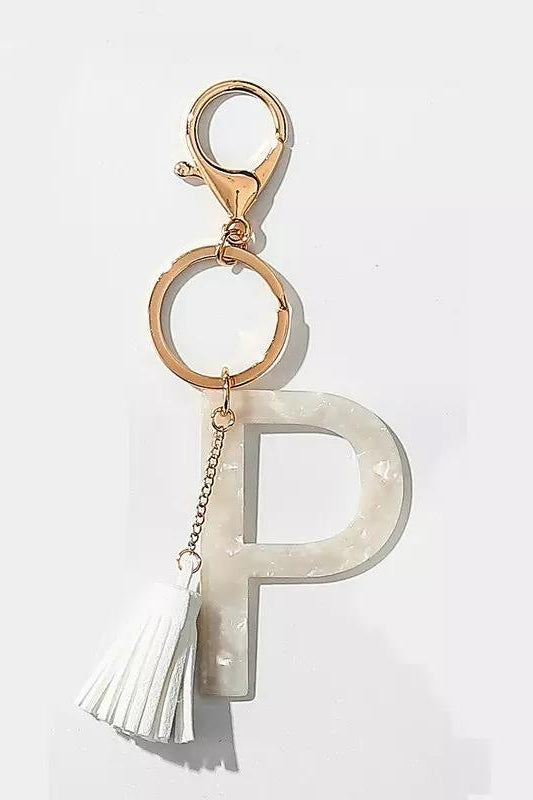 Tasseled Initial Key Chain, White Ellisonyoung.com