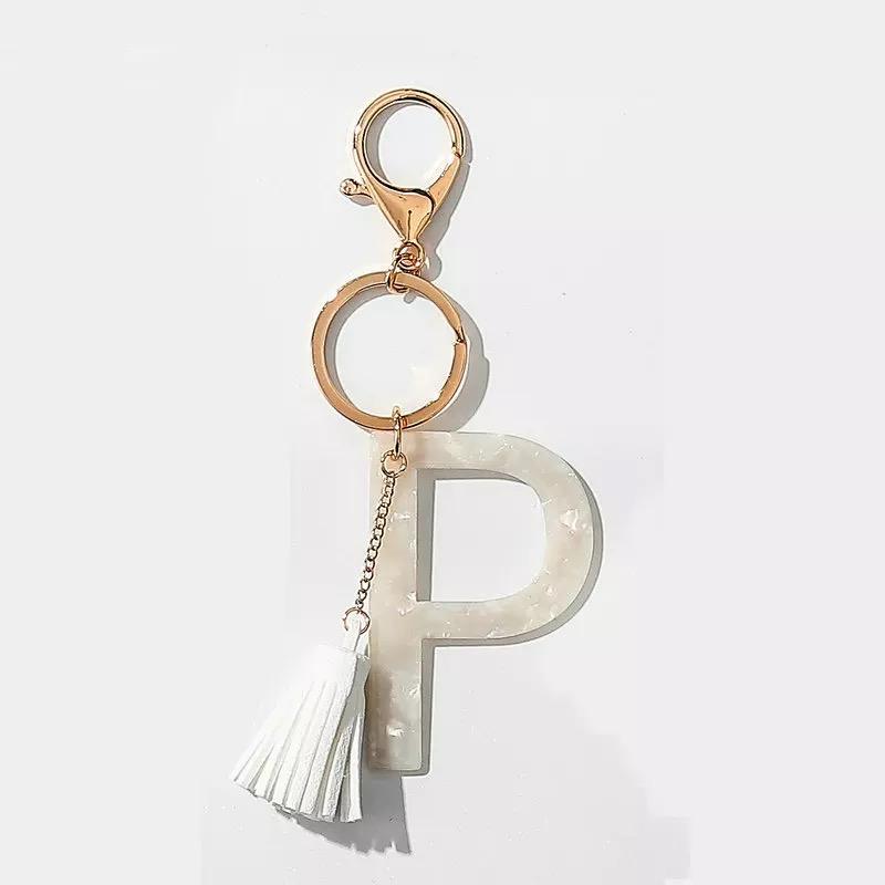 Tasseled Initial Key Chain, White Ellisonyoung.com