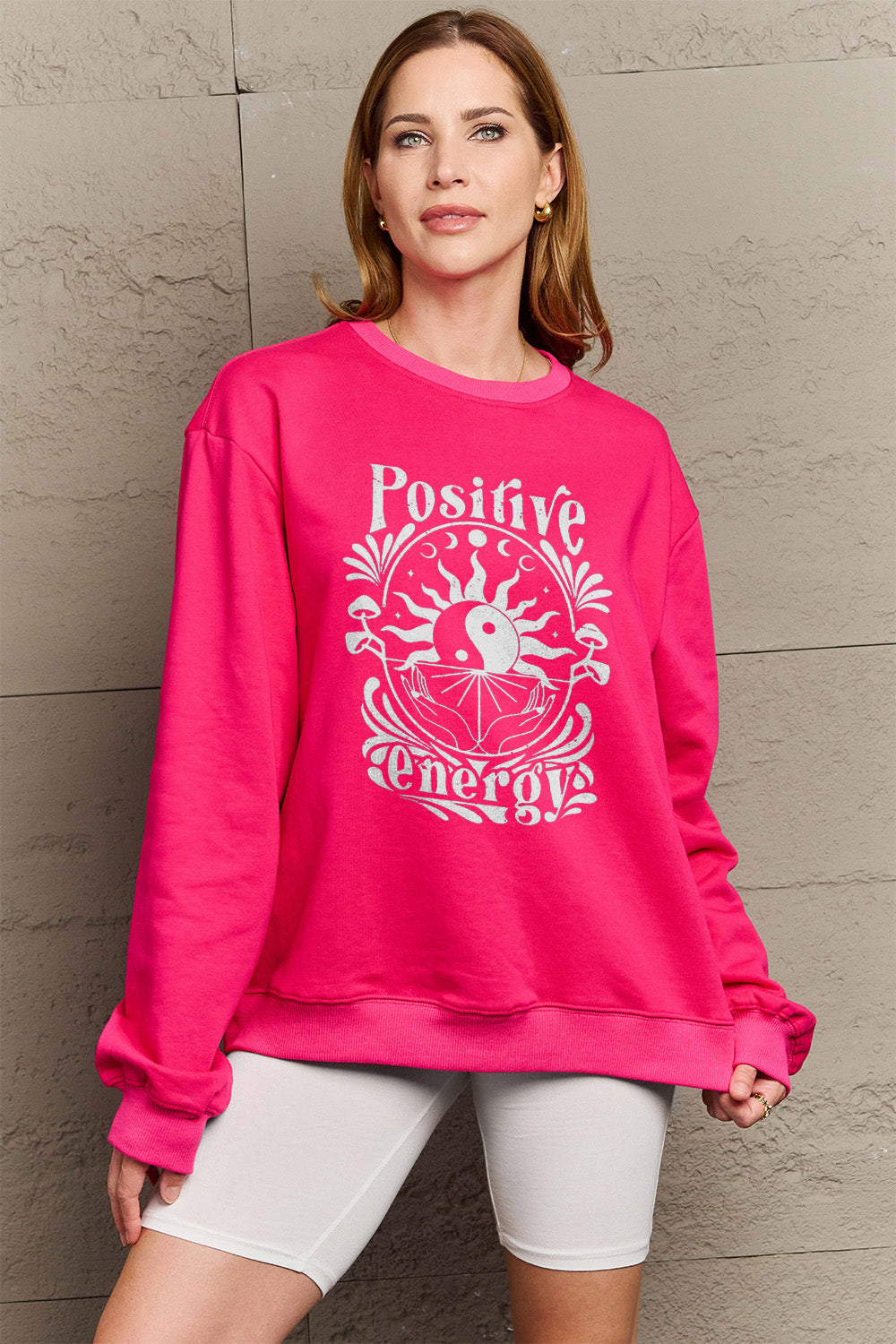 Simply Love Full Size POSITIVE ENERGY Graphic Sweatshirt Trendsi