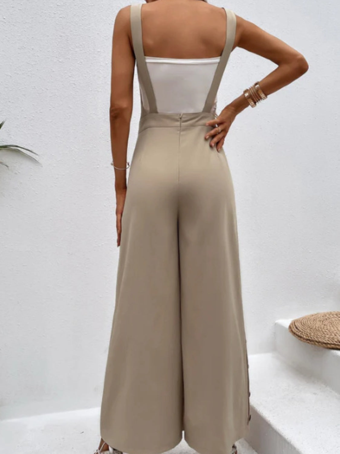 Side Decor Button Wide Leg Overalls Trendsi