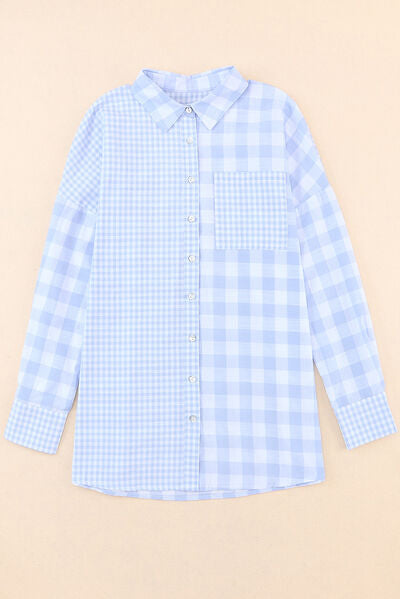 Pocketed Plaid Dropped Shoulder Shirt Trendsi