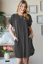 Heimish Full Size Ribbed Round Neck Short Sleeve Tee Dress Trendsi