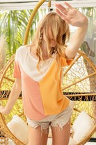 BiBi Round Neck Color Block Short Sleeve T-Shirt Trendsi