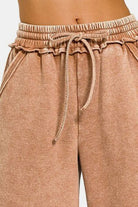 Zenana Acid Wash Fleece Wide Leg Pants Trendsi