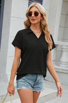 Johnny Collar Short Sleeve Blouse Trendsi