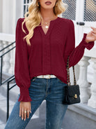 Eyelet Notched Flounce Sleeve Blouse Trendsi