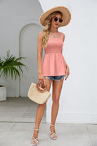 Smocked Square Neck Babydoll Tank Trendsi