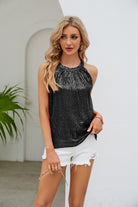 Sequin Grecian Neck Tank Trendsi