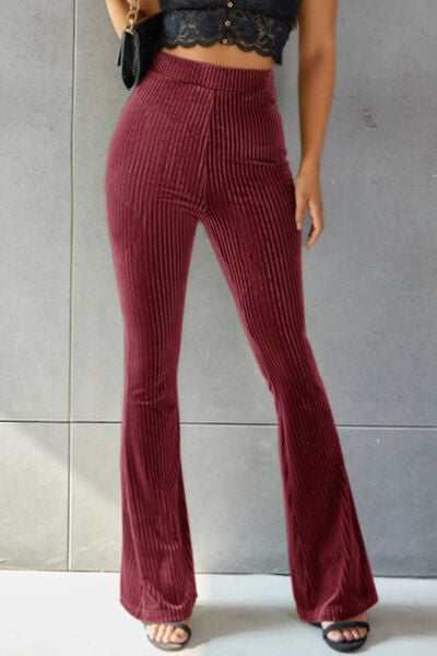 Ribbed High Waist Flare Pants Trendsi