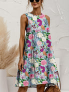 Printed Round Neck Sleeveless Tiered Dress Trendsi