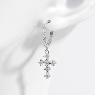 925 Sterling Silver Inlaid Zircon Cross Dangle Earrings Trendsi