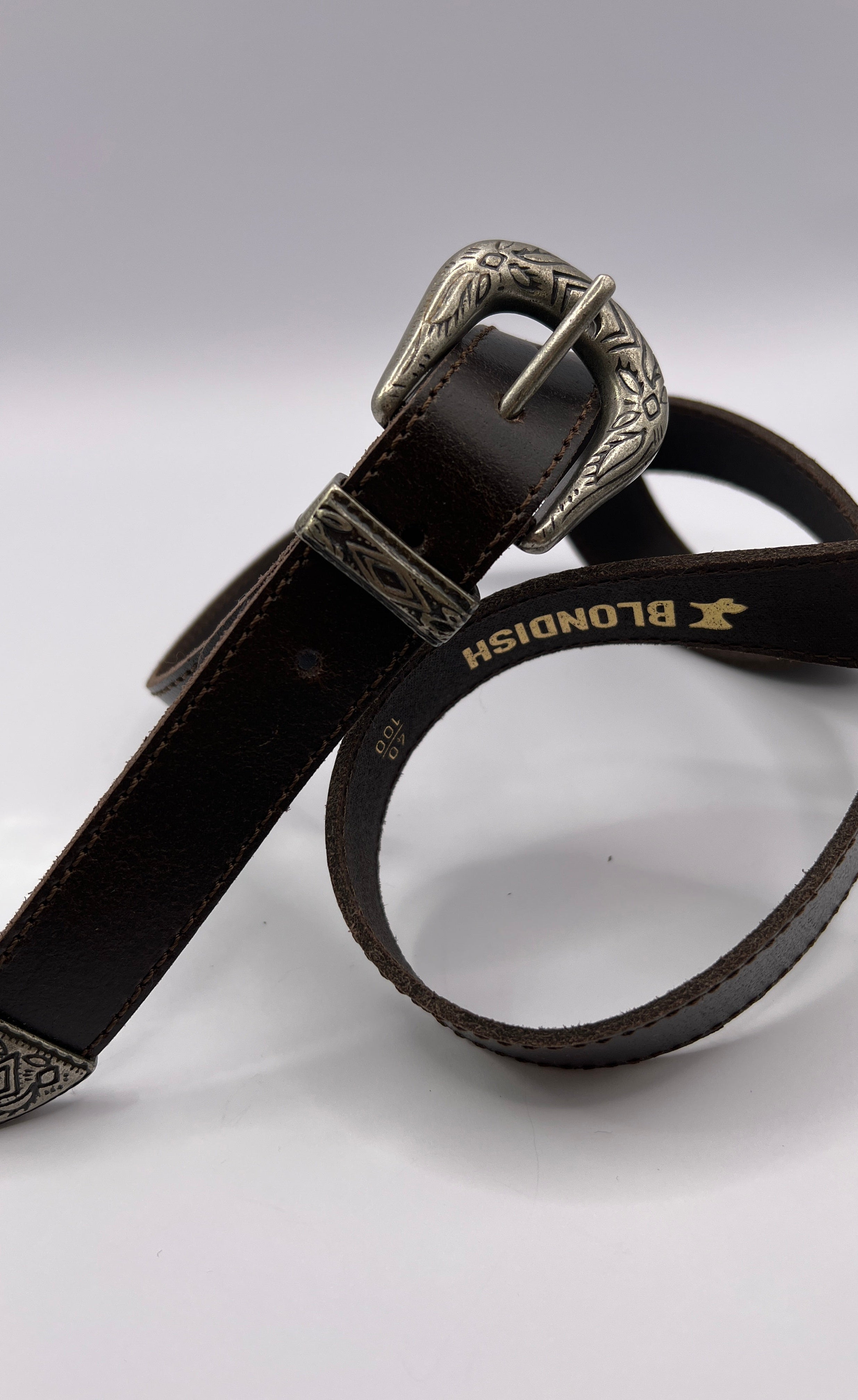 Cowboy Brown Leather Belt with Silver Adornment BLONDISH