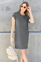 Basic Bae Full Size Round Neck Short Sleeve Dress with Pockets Trendsi