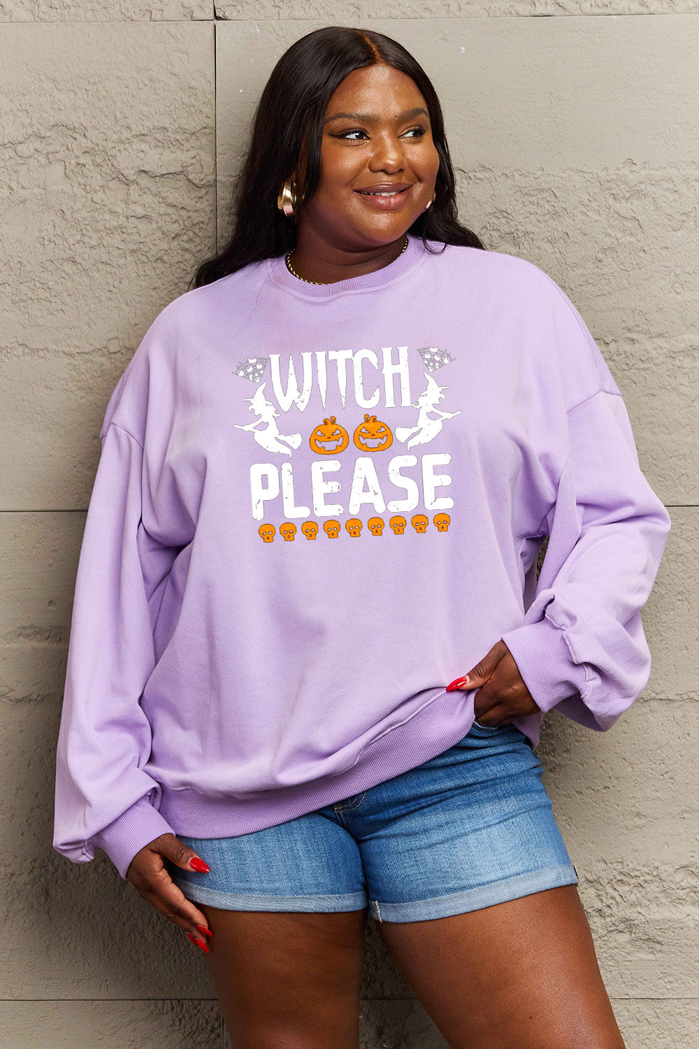 Simply Love Full Size WITCH PLEASE Graphic Sweatshirt Trendsi