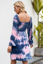 Tie-Dye Square Neck Flounce Sleeve Dress Trendsi