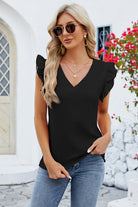 Ruffled V-Neck Cap Sleeve Blouse Trendsi