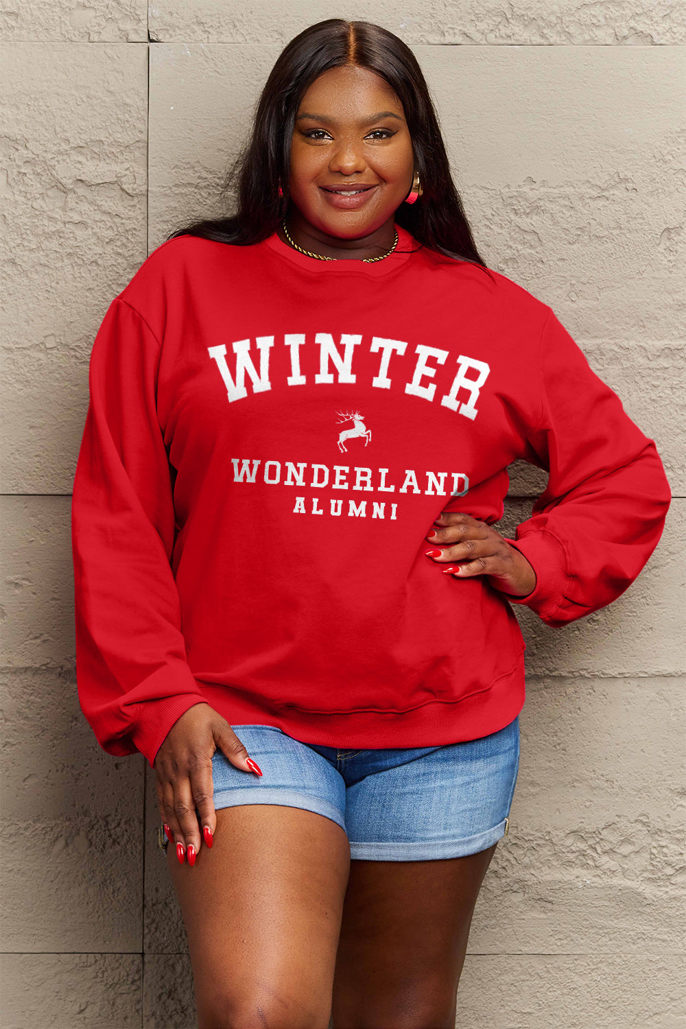 Simply Love Full Size WINTER WONDERLAND ALUMNI Graphic Long Sleeve Sweatshirt Trendsi