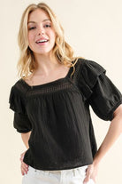 And The Why Square Neck Cotton Gauze Ruffled Blouse Trendsi