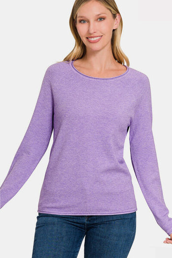 Zenana Rolled Round Neck Long Sleeve Sweater Trendsi