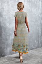 V-Neck Short Sleeve Printed Maxi Dress Trendsi