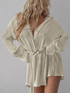 Button Up Dropped Shoulder Shirt Dress Trendsi