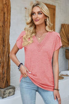 V-Neck Petal Sleeve T-Shirt Trendsi