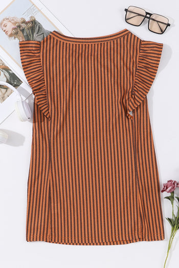 Ruffled Striped Round Neck Blouse Trendsi