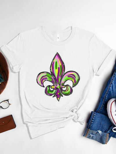 Mardi Gras Graphic Round Neck Short Sleeve T-Shirt Trendsi