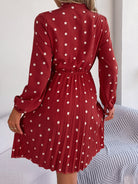 Polka Dot Tie Neck Pleated Dress Trendsi