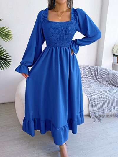 Smocked Square Neck Flounce Sleeve Dress Trendsi