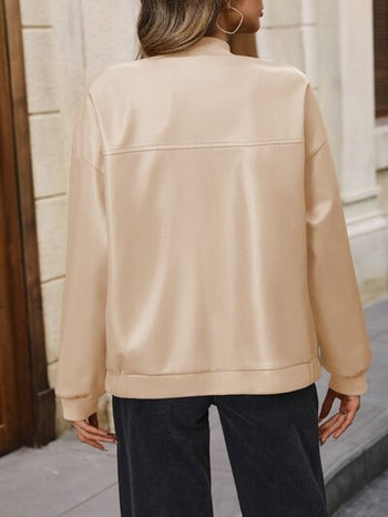 Zip Up Baseball Collar Dropped Shoulder Jacket Trendsi