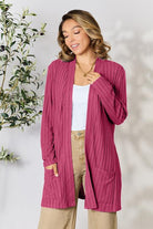 Basic Bae Full Size Ribbed Open Front Cardigan with Pockets Trendsi