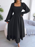 Smocked Square Neck Flounce Sleeve Dress Trendsi