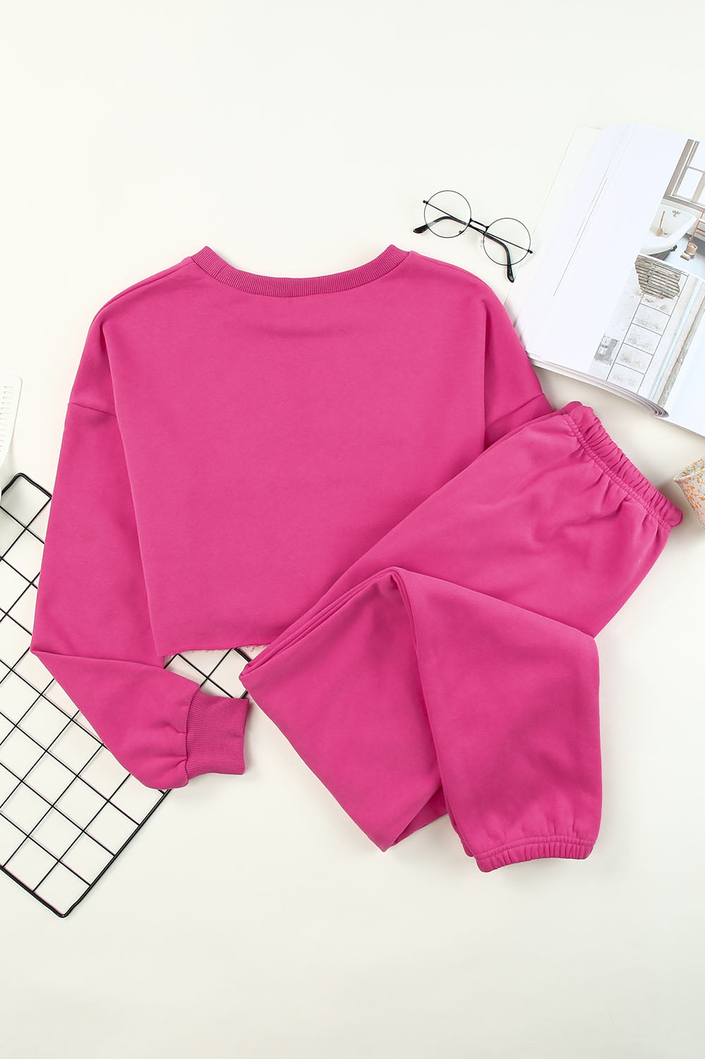 Round Neck Long Sleeve Cropped Top and Pants Set Trendsi