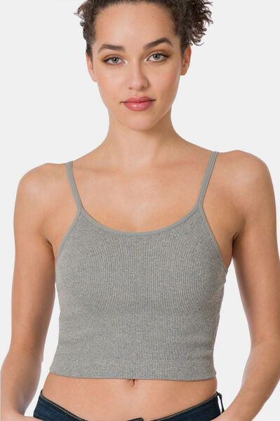 Zenana Ribbed Seamless Cropped Cami with Bra Pads Trendsi