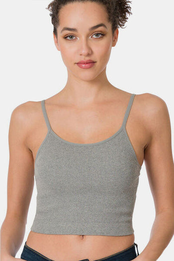 Zenana Ribbed Seamless Cropped Cami with Bra Pads Trendsi