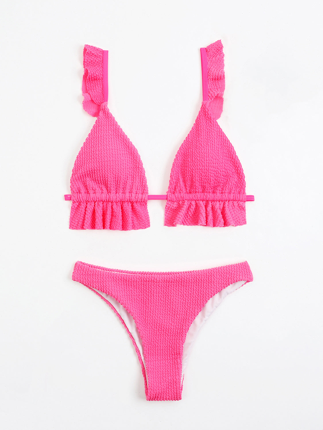 Ruffled Textured Wide Strap Two-Piece Bikini Set Trendsi