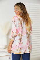 Double Take Floral Round Neck Three-Quarter Sleeve Top Trendsi