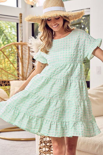 BiBi Ruffled Hem Short Sleeve Tiered Dress Trendsi