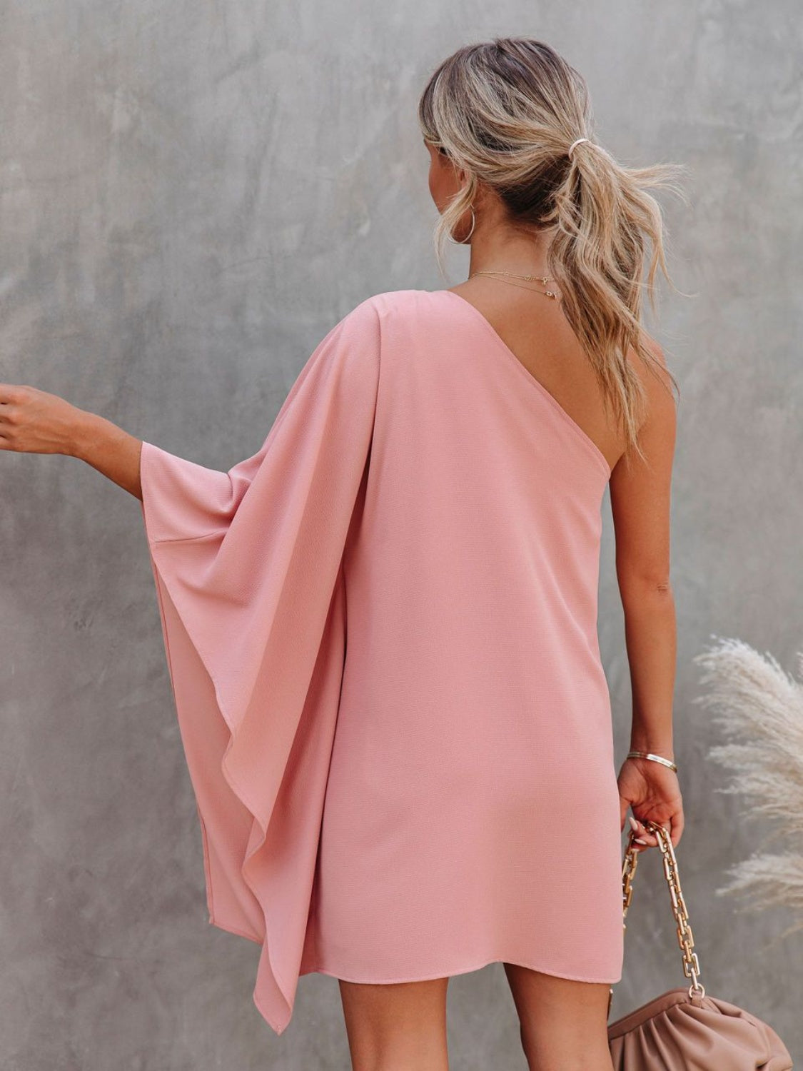 Single Shoulder Kimono Sleeve Mini Dress Trendsi